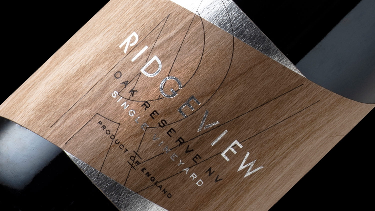 Ridgeview Oak Reserve bottle- winner of The Drinks Business ‘English Sparking Wine Label Design & Packaging Award’